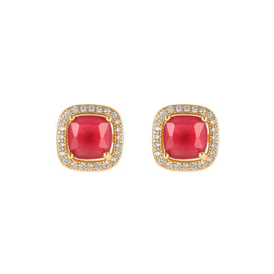 quality Hot Selling 18K Gold Plated Fashion Temperament Sugar Cube Zircon Dubai Earring Silver Post Women's Jewelry Studs Earrings factory