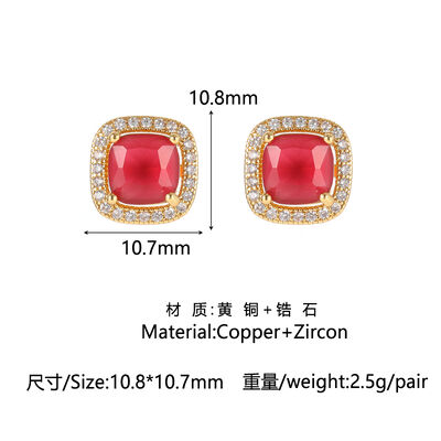quality Hot Selling 18K Gold Plated Fashion Temperament Sugar Cube Zircon Dubai Earring Silver Post Women's Jewelry Studs Earrings factory