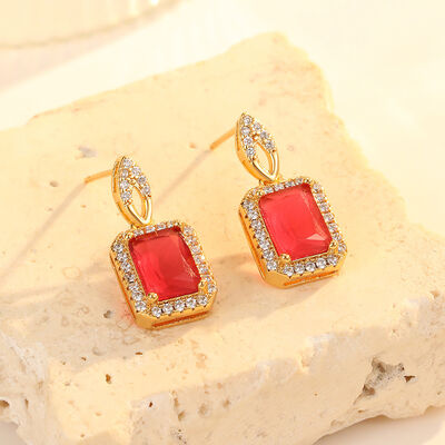 quality Hot Selling Retro Temperament Square Red Green Transparent Zircon Studs Earring High Grade Gemstone Women's Jewelry Earrings factory