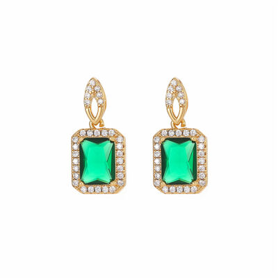 quality Hot Selling Retro Temperament Square Red Green Transparent Zircon Studs Earring High Grade Gemstone Women's Jewelry Earrings factory