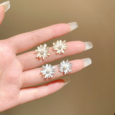 quality Factory Wholesale Brass Enamel Pearl Sterling Silver Stud Earring Women Fashion Jewelry Flower Earrings factory