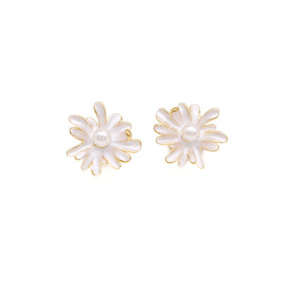 quality Factory Wholesale Brass Enamel Pearl Sterling Silver Stud Earring Women Fashion Jewelry Flower Earrings factory