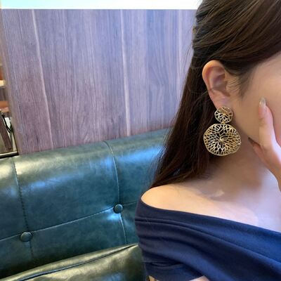 quality Wholesale Fashion Brass  Plated 14K Gold Statement Double Round Flower Stud Earring WaterproofVintage Jewelry Party Earrings factory
