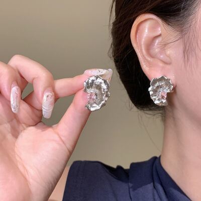 quality Fashion New Design Women Jewelry Earrings Pink and White Zircon Flower Petals 925 Silver Post with Left and Right Studs Earring factory