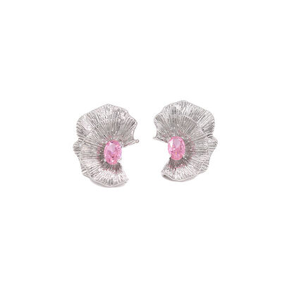 quality Fashion New Design Women Jewelry Earrings Pink and White Zircon Flower Petals 925 Silver Post with Left and Right Studs Earring factory
