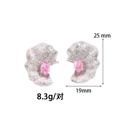 quality Fashion New Design Women Jewelry Earrings Pink and White Zircon Flower Petals 925 Silver Post with Left and Right Studs Earring factory