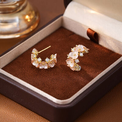 quality 2025 New Fashion Brass Zircon Earrings 14K Gold Plated  CZ  Flower Shape Women Ear Hoop Jewelry Accessories factory
