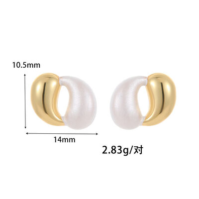 quality Factory Wholesale New Fashionable Jewelry Vintage Brass 14K Gold-plated Geometric C-shaped Enamel Earrings factory