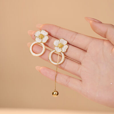 quality Fashion Earrings Jewelry Trendy 2025 Newest Women 14K Gold Plated Camellia Enamel Flower Hoop Earrings factory