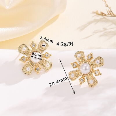 quality Fashion Brass Gold Plated Earring Round Mosquito Coil Flower Pearl Inlaid Zircon Studs DIY Geometric Women's Jewelry Earrings factory