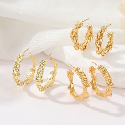 quality Popular Silver Needle Fashion C Ring Earring Vintage Old Gold Folded Irregular Women's Jewelry Earrings factory