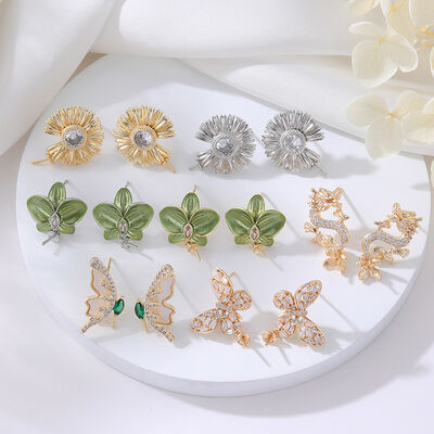 quality Brass 14K Gold Plated 925 Silver Needle Zircon Dragon Flower Butterfly Enamel Leaf DIY Jewelry Earrings Accessories factory