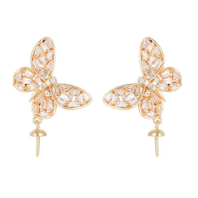 quality Brass 14K Gold Plated 925 Silver Needle Zircon Dragon Flower Butterfly Enamel Leaf DIY Jewelry Earrings Accessories factory