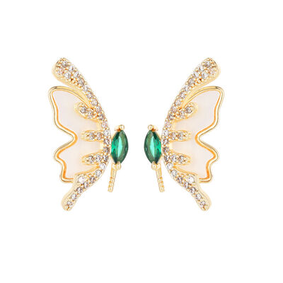 quality Brass 14K Gold Plated 925 Silver Needle Zircon Dragon Flower Butterfly Enamel Leaf DIY Jewelry Earrings Accessories factory