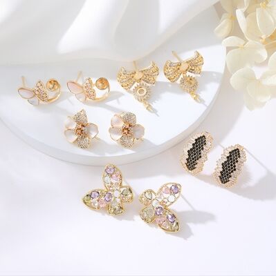 quality Brass 14k Gold Plated Zircon Studs Butterfly Enamel Flower Earring for Women's Fashion Earrings Accessories factory