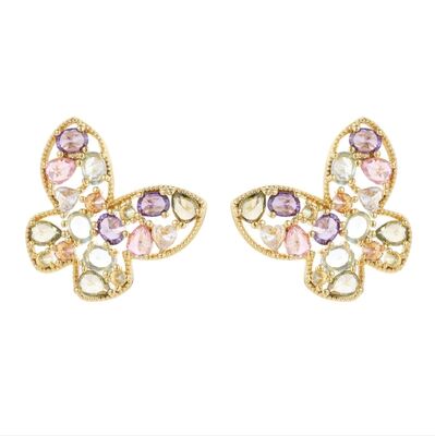 quality Brass 14k Gold Plated Zircon Studs Butterfly Enamel Flower Earring for Women's Fashion Earrings Accessories factory