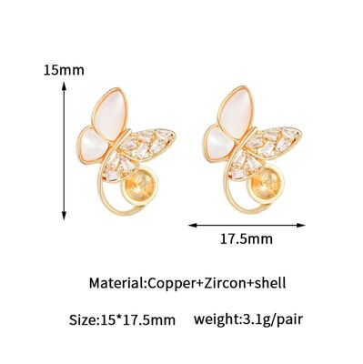 quality Brass 14k Gold Plated Zircon Studs Butterfly Enamel Flower Earring for Women's Fashion Earrings Accessories factory