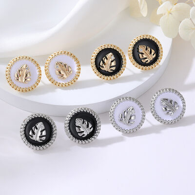 quality Fashion Gold Plated Round Earring Studs Enamel Leaves Zircon Fried Dough Twists Edge Women's Earrings factory