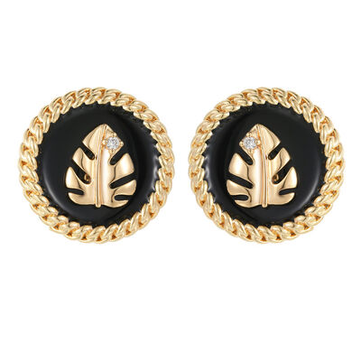 quality Fashion Gold Plated Round Earring Studs Enamel Leaves Zircon Fried Dough Twists Edge Women's Earrings factory
