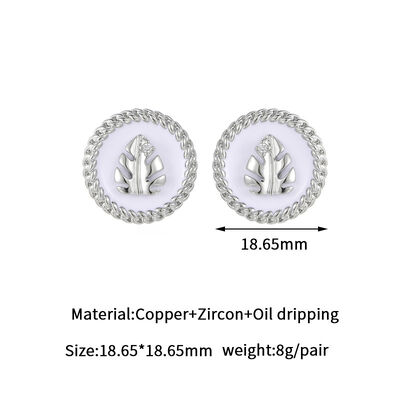 quality Fashion Gold Plated Round Earring Studs Enamel Leaves Zircon Fried Dough Twists Edge Women's Earrings factory
