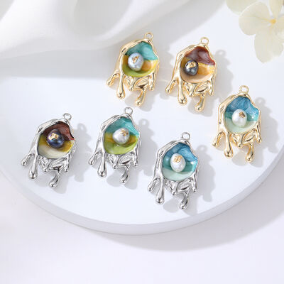 quality Brass 14K Gold Plated Silver Lceberg Liquid Lava Resin Inlay Pearl Enamel Pendant Charm for Jewelry Making Accessories factory