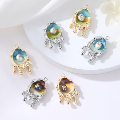quality Brass 14K Gold Plated Silver Lceberg Liquid Lava Resin Inlay Pearl Enamel Pendant Charm for Jewelry Making Accessories factory