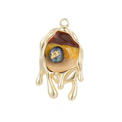 quality Brass 14K Gold Plated Silver Lceberg Liquid Lava Resin Inlay Pearl Enamel Pendant Charm for Jewelry Making Accessories factory