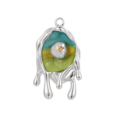 quality Brass 14K Gold Plated Silver Lceberg Liquid Lava Resin Inlay Pearl Enamel Pendant Charm for Jewelry Making Accessories factory