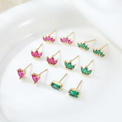 quality Custom 14K Gold Plated Brass Mini Cubic Zirconia Red Heart Stone Diamond Stud Earrings Jewellery Wholesale for Women factory
