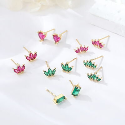 quality Custom 14K Gold Plated Brass Mini Cubic Zirconia Red Heart Stone Diamond Stud Earrings Jewellery Wholesale for Women factory