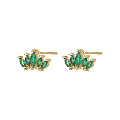quality Custom 14K Gold Plated Brass Mini Cubic Zirconia Red Heart Stone Diamond Stud Earrings Jewellery Wholesale for Women factory