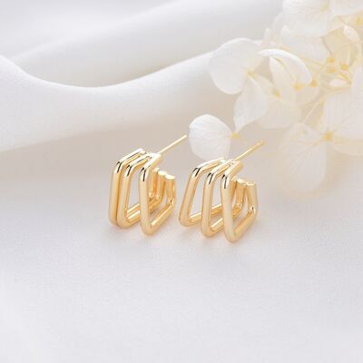 quality Fashion and Minimalist 14K Gold Plated Geometric Multi Layer Women's Earring Hypoallergenic Jewelry Studs Earrings factory