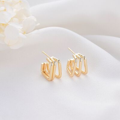 quality Fashion and Minimalist 14K Gold Plated Geometric Multi Layer Women's Earring Hypoallergenic Jewelry Studs Earrings factory