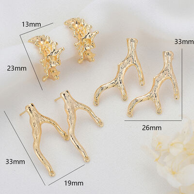 quality Fashion Design 14K Gold Plated Tree Branch Shape Stud Earrings factory