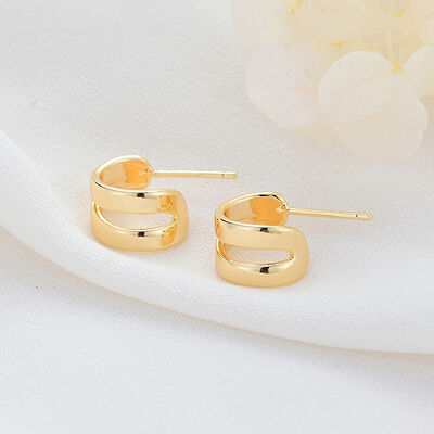 quality Factory Wholesale Fashion Women's Earrings 14K Gold Plated Striped C Shaped Jewelry Earring Studs factory
