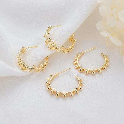 quality Wholesale 14K Gold Plated C Shaped Half Circle Women's Jewelry Earrings Vine Round Ball Beads Fashion Studs Earring factory