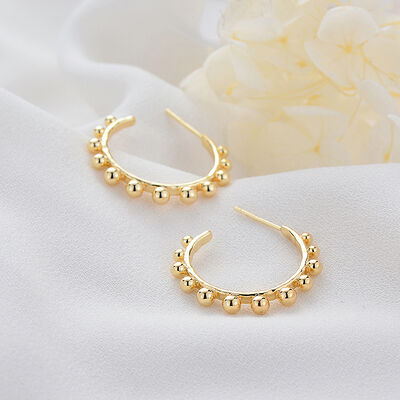quality Wholesale 14K Gold Plated C Shaped Half Circle Women's Jewelry Earrings Vine Round Ball Beads Fashion Studs Earring factory