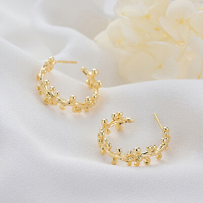 quality Wholesale 14K Gold Plated C Shaped Half Circle Women's Jewelry Earrings Vine Round Ball Beads Fashion Studs Earring factory
