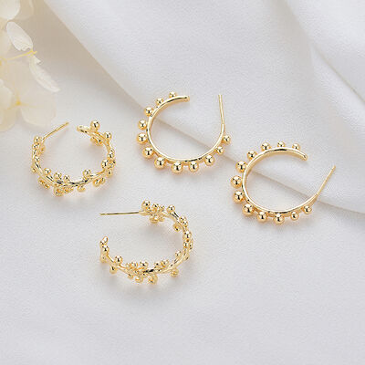 quality Wholesale 14K Gold Plated C Shaped Half Circle Women's Jewelry Earrings Vine Round Ball Beads Fashion Studs Earring factory