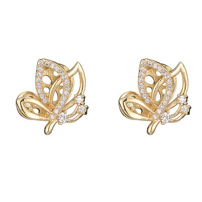 quality Fashion Design 14K Gold Plated Inlaid Zircon Butterfly Shape Stud Earring factory