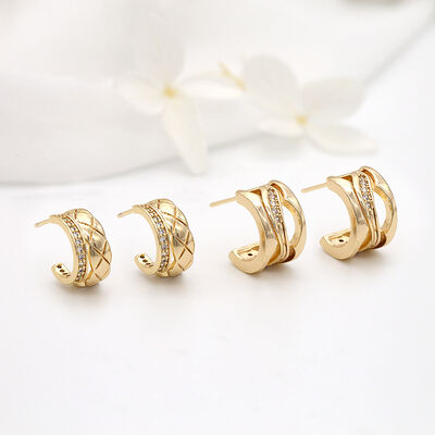 quality Wholesale 14K Gold Plated Fashion Jewelry Earrings With C Shaped Inlaid Zircon for Women's Studs Earring factory