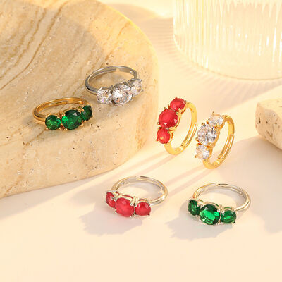quality 18K Gold Plated Brass With White Red Green Zircon Stones Stylish Adjustable Jewelry Ring for Women factory