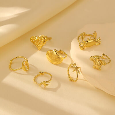 quality Fashion New Design Brass Plated 14K Gold Ocean Series Adjustable Ring Starfish Crab Turtle Conch Open Ring factory