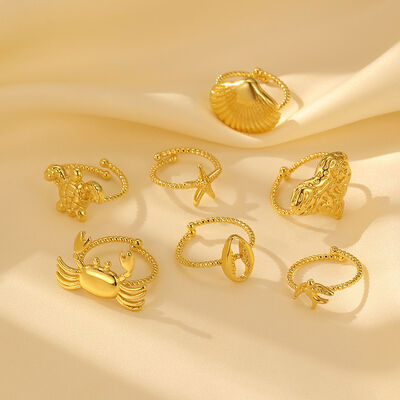 quality Fashion New Design Brass Plated 14K Gold Ocean Series Adjustable Ring Starfish Crab Turtle Conch Open Ring factory