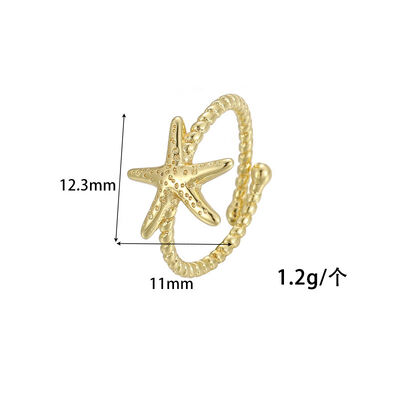 quality Fashion New Design Brass Plated 14K Gold Ocean Series Adjustable Ring Starfish Crab Turtle Conch Open Ring factory