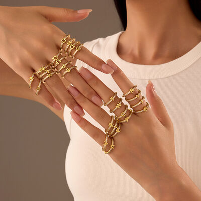 quality Brass Fashion English Alphabet Ring 14K Gold Zircon Open Ring Jewelry Diy Adjustable Letter A-Z Ring factory