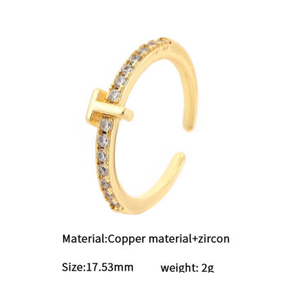 quality Brass Fashion English Alphabet Ring 14K Gold Zircon Open Ring Jewelry Diy Adjustable Letter A-Z Ring factory