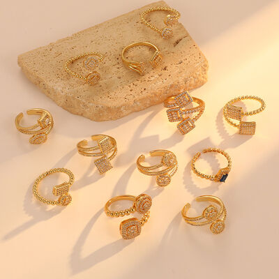 quality Hot Selling Brass Simple Design Women's Jewelry Rings 14K Gold Plated Zircon Multi Shape Adjustable Women's Ring factory