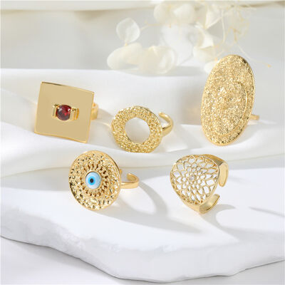 quality Hot Selling Brass Simple Design Women's Jewelry Rings 14K Gold Plated Zircon Multi Shape Adjustable Women's Ring factory