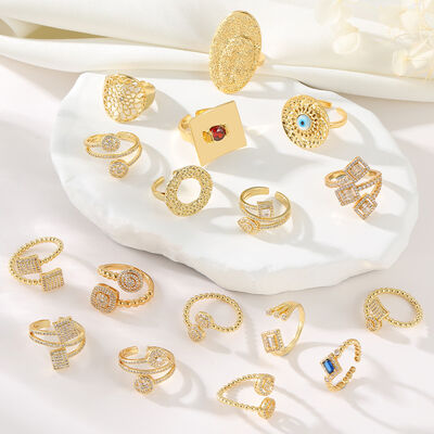quality Hot Selling Brass Simple Design Women's Jewelry Rings 14K Gold Plated Zircon Multi Shape Adjustable Women's Ring factory
